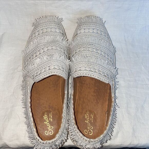 SEYCHELLES White/Silver Varsity Letter Crochet Slip-on Sneakers-7.5 - Picture 6 of 10